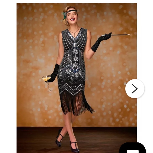 Spirit Black and Silver Beaded Mini Dress comes with head piece flapper - Picture 1 of 1